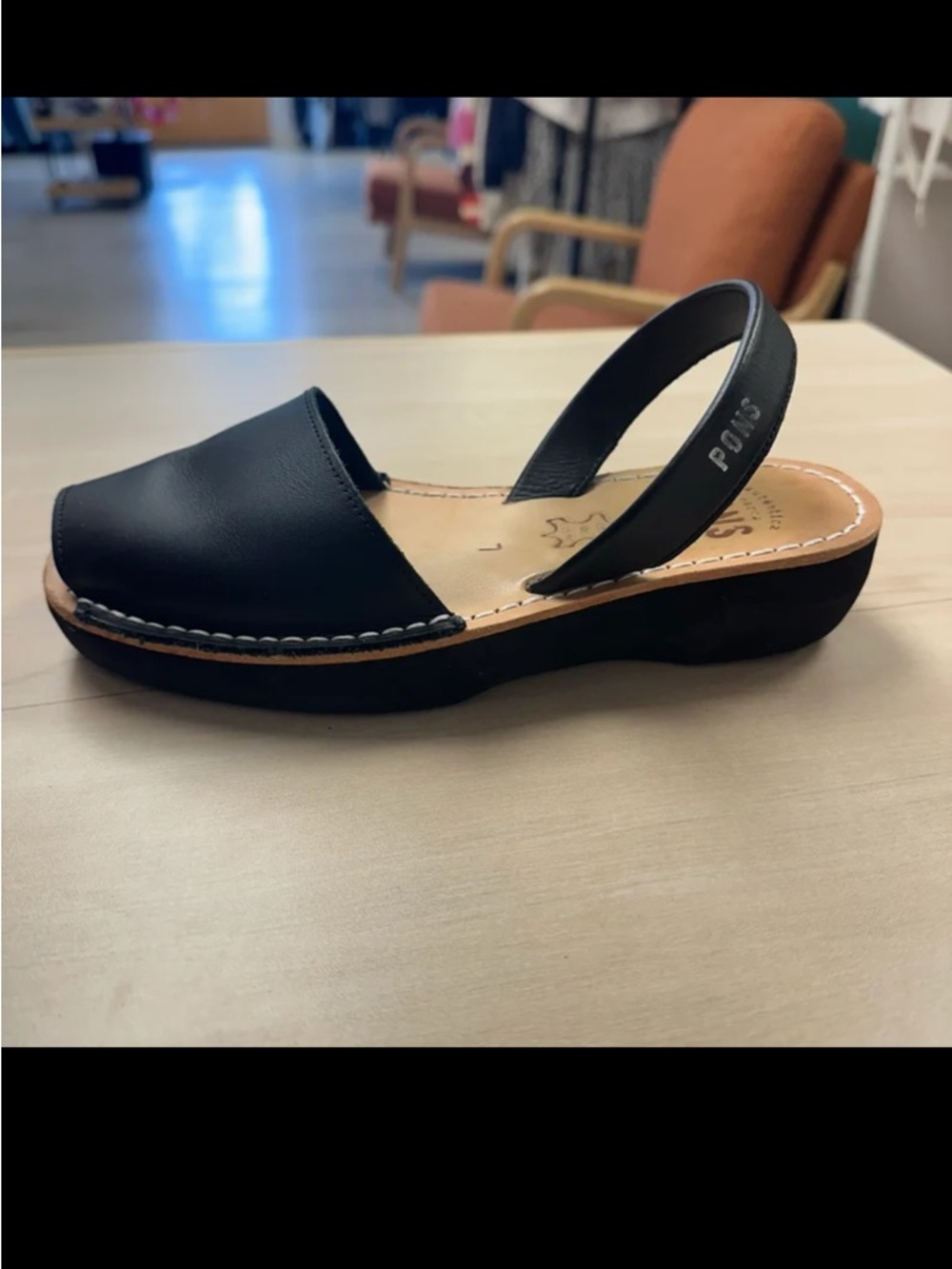 Pons Black  Leather Slingback Sandal